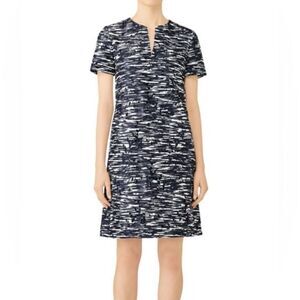 Tory Burch Dina Lined Leaf Pattern Navy white Shift Dress Size 2 MSRP 498.00